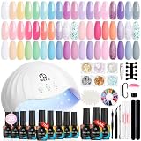 MEFA 52 PCS Gel Nail Polish Kit with UV Light, 28 Colors Spring Summer Pastel Hot Pink Blue Bright C