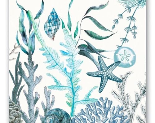 Set of 2 Individual Decoupage Paper Party Napkin Sea Ocean Life Plants Watercolor Decor Luncheon Napkins for a Birthday Holiday, Wedding, Cocktail Party