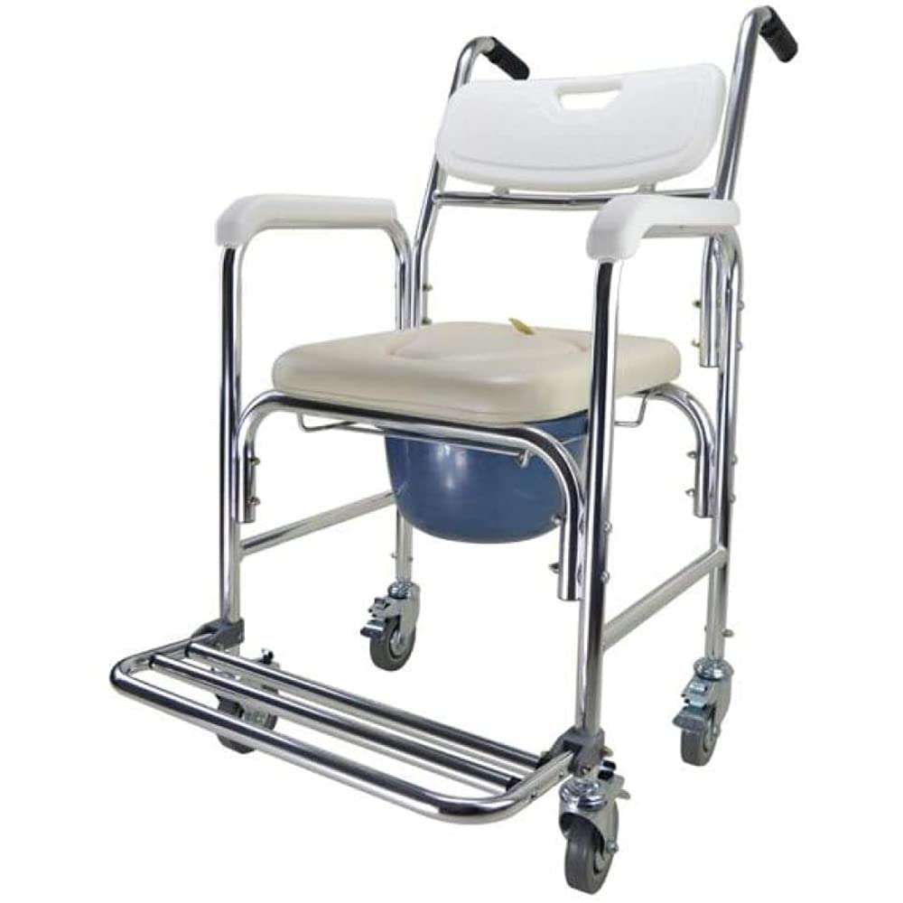 FBJAMZ Commode Chair with Wheels, Portable Toilet Shower Transport Chair for Elderly Disabled, Versatile Bathroom Stool, Mobile Aid for Safe Hygiene
