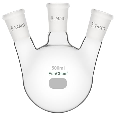 FunChem Three Necks Round Bottom Flask RBF, Glass 3-Neck Boiling Flask with 24/40 Standard Taper Outer Joint, 500 ml
