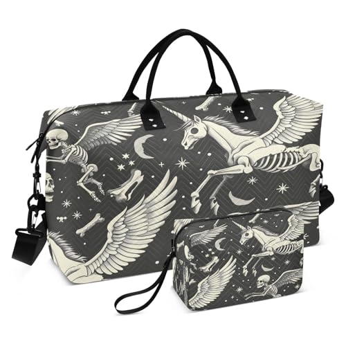 Pegasus Totenkopf-Reisetasche, Sporttasche, Totenkopf, Sterne, Wochenendtasche für Damen, mit Kulturbeutel, Reisetasche, Schwimmtasche, Multi 36, Einheitsgröße