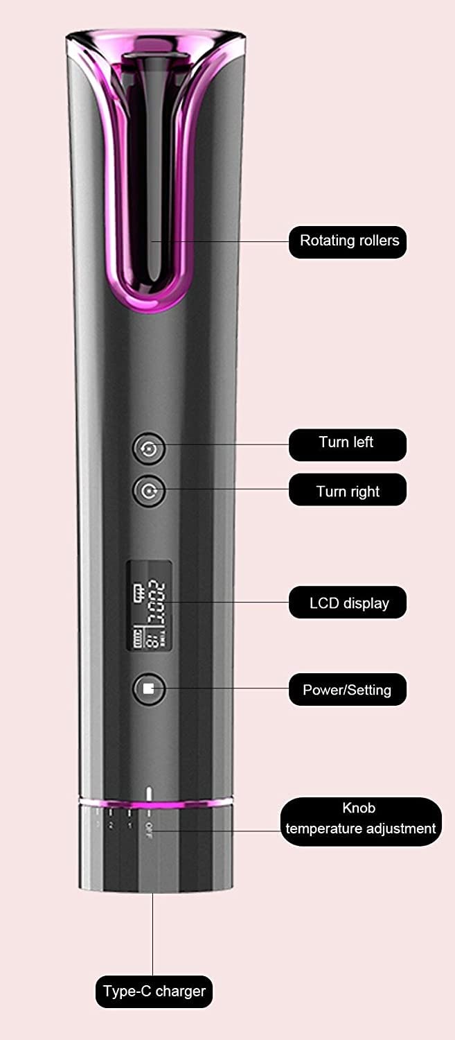 ARTSZY Bezprzewodowa automatyczna lokówka Lokówka do włosów 4800 mah Bateria Lcd Bezprzewodowy akumulator Przenośne rolki loków