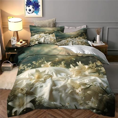 Housse de couette lys blancs pour chambre d'ado parure de lit double doux - 6