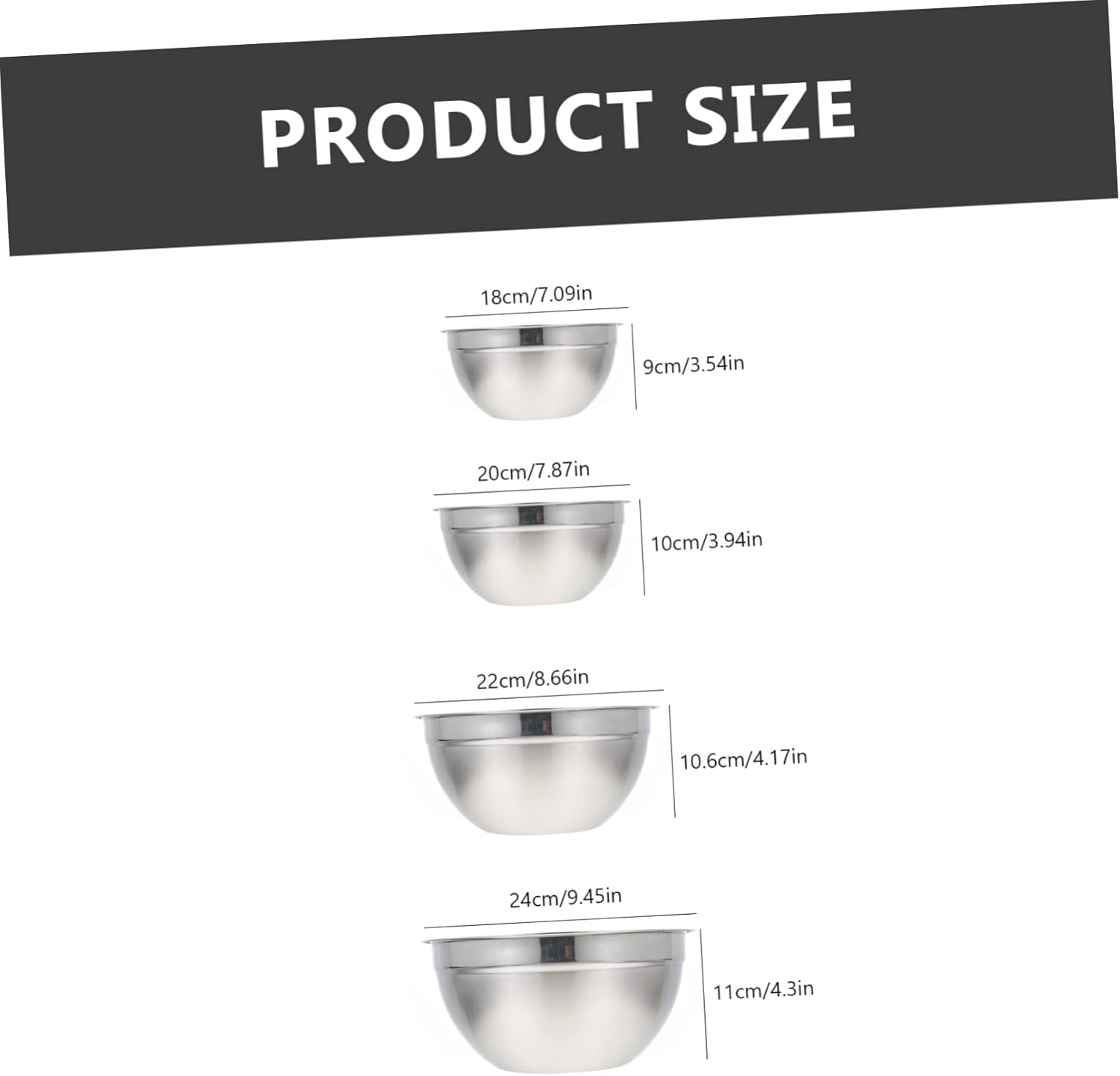 Stainless Steel Salad Bowl Set 4pc Set for Dinner Soup Dessert Snack Sharing