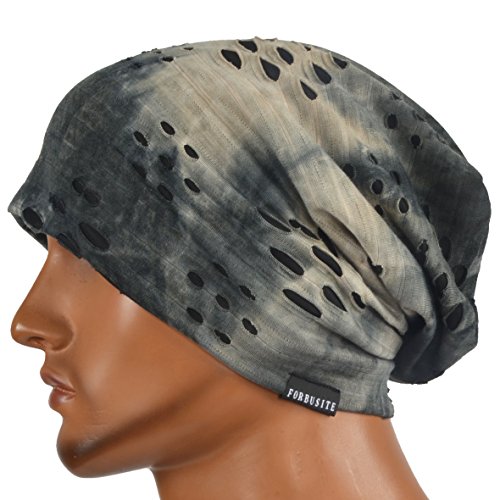 Mens Slouch Hollow Beanie Summer Skullcap B090 (B-Grey, Thin Cool)