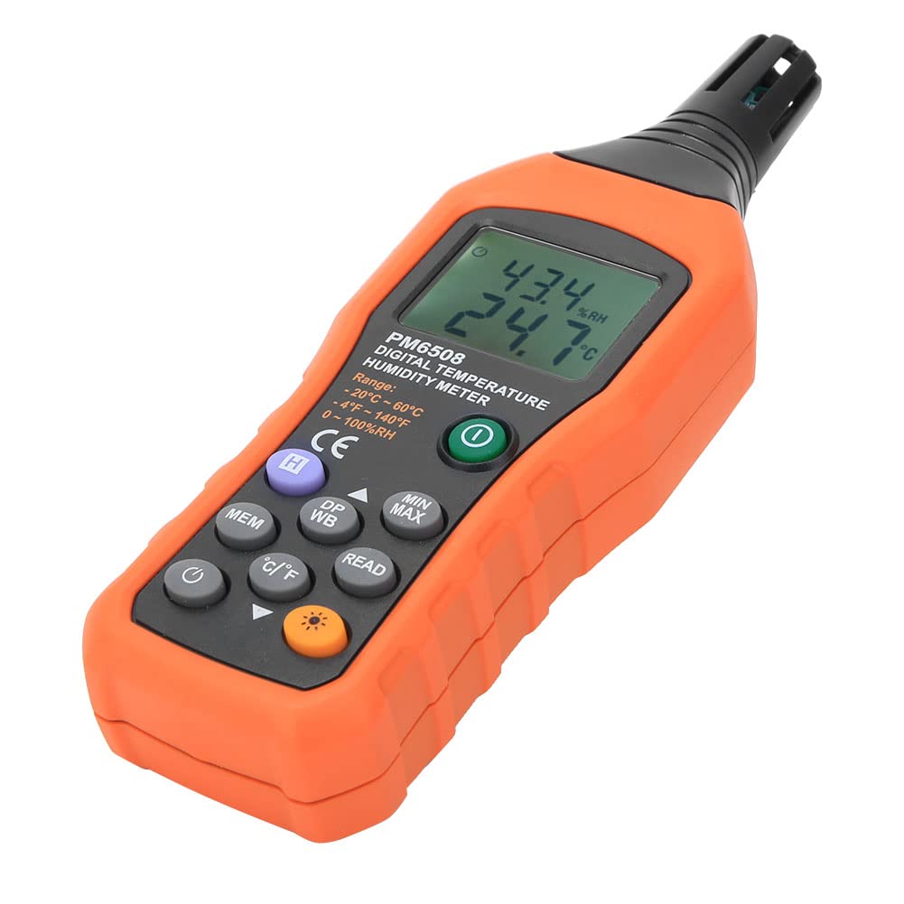 VBESTLIFE Feuchtigkeits- und Temperaturmessgerät, Digitales Hygrometer-Thermometer mit Hintergrundbeleuchtung, Dual-Display, Taupunkt-Feuchtkugelsensor, 99-Datenspeicherung, Ergonomisches