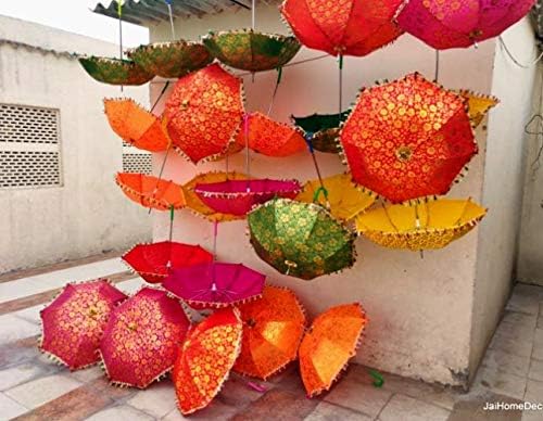 Womencrafts 10 Pcs Mix Wholesale Lot Indian Handmade Colorful Wedding Umbrella Lot, Decorative Beautiful Multi Color Sun Parasol, Cotton Fabric Umbrellas