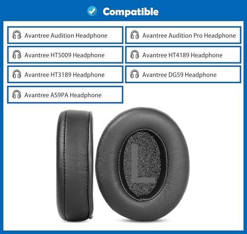 Repuesto Profesional de Almohadillas para Auriculares Compatible con Avantree Audition, Audition Pro HT5009, HT4189, HT3189, DG59, AS9PA, AS9PA Auriculares con Cuero Amigable con la Piel miniatura 2