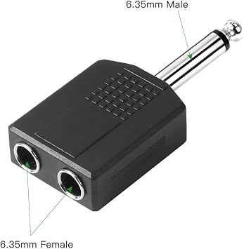 Jelanry 1/4 6.35mm Stereo Plug Male to Dual 1/4 6.35mm Jack Female Splitter Adapter, Dual 6.5mm Jack Adapter Audio Y Cable Splitter for Guitar, Microphone, Amplifier TAA Compliant Black 2Pack