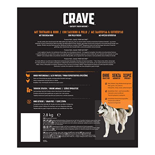 Crave Hundefutter Trockenfutter Adult 1+ Mit Huhn & Truthahn, 1 Beutel (1 x 2,8kg)