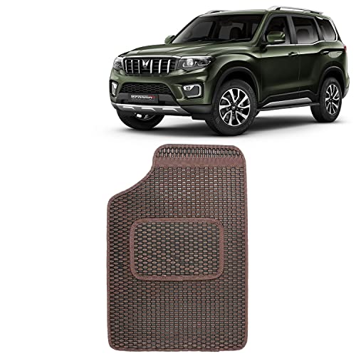 Image of Kingsway Dotted Design Car Floor Foot Mats Universal Fit for Mahindra Scorpio N, Model Year : 2022 Onwards, Water and Dustproof, Color Brown, Set of 5 Pieces