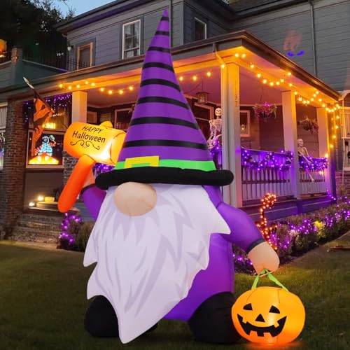 Image of GOOSH 6.7 FT Halloween Gnome Inflatables with Pumpkin Outdoor Decorations Gnome Blow Up Yard Built-in LED Lights for Halloween Party Indoor Outdoor Yard Garden