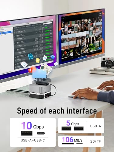 Image of Lemorele Mac mini M4 Docking Station - Dual HDMI + DisplayPort withTriple Monitor Support, 8TB SSD Enclosure, 10Gbps USB-C /USB-A,SD /TF Card Reader - Compatible with Mac mini M4 & M4 Pro
