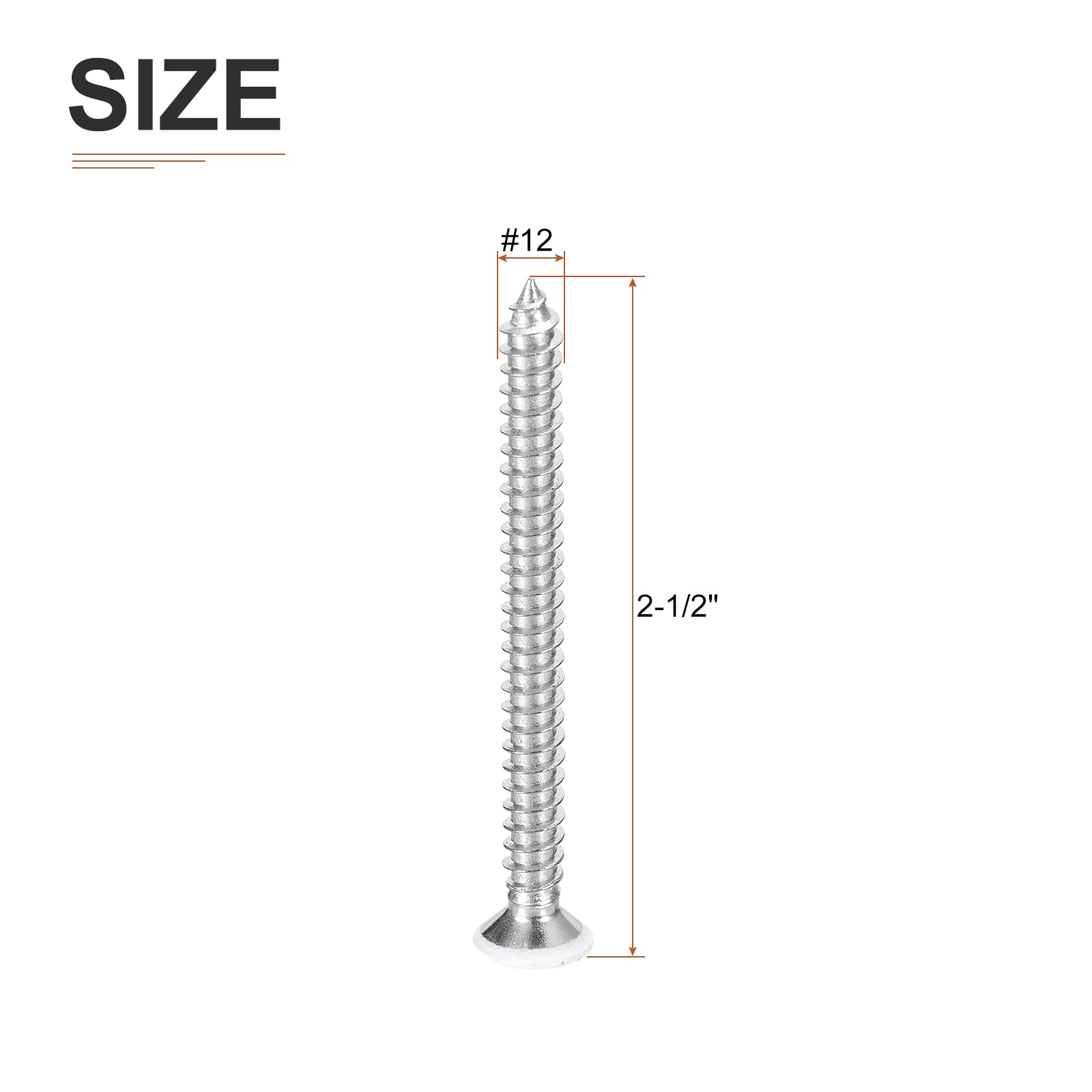 DTGN 50Pcs #12x2-1/2" Flat Head Wood Screws, 304 Stainless Steel White Phillips Self Tapping Screws - Image 2