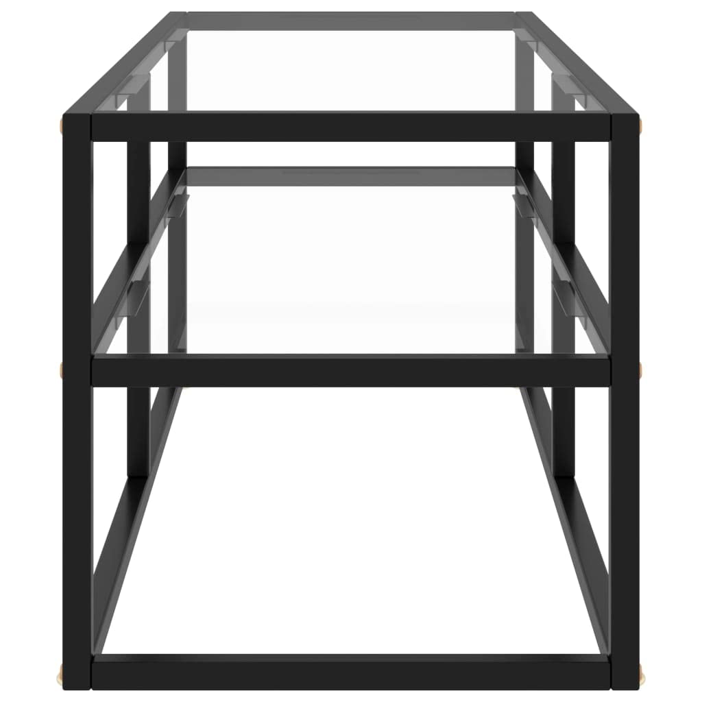 Mobile TV nero con vetro temperato, 100 x 40 x 40 cm, acciaio verniciato a polvere, vano portaoggetti, mobile moderno per soggiorno, mobile basso stabile con vano portaoggetti e canalina per