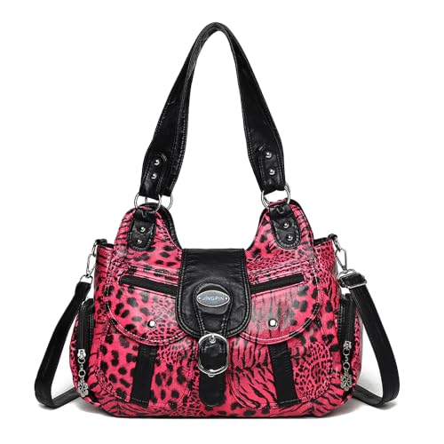 Sac à Main Hobo en Cuir PU Rouge et Léopard : Finitions Soignées pour Dames