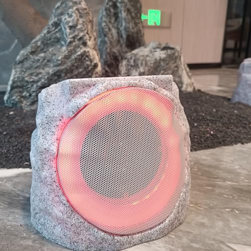 DGREVIGX Solar Rock Speakers Outdoor Water-Resistant Solar Powered Rock Speaker with Lights TWS Patio Outside Garden BBQ Deck Gray 2-Pack