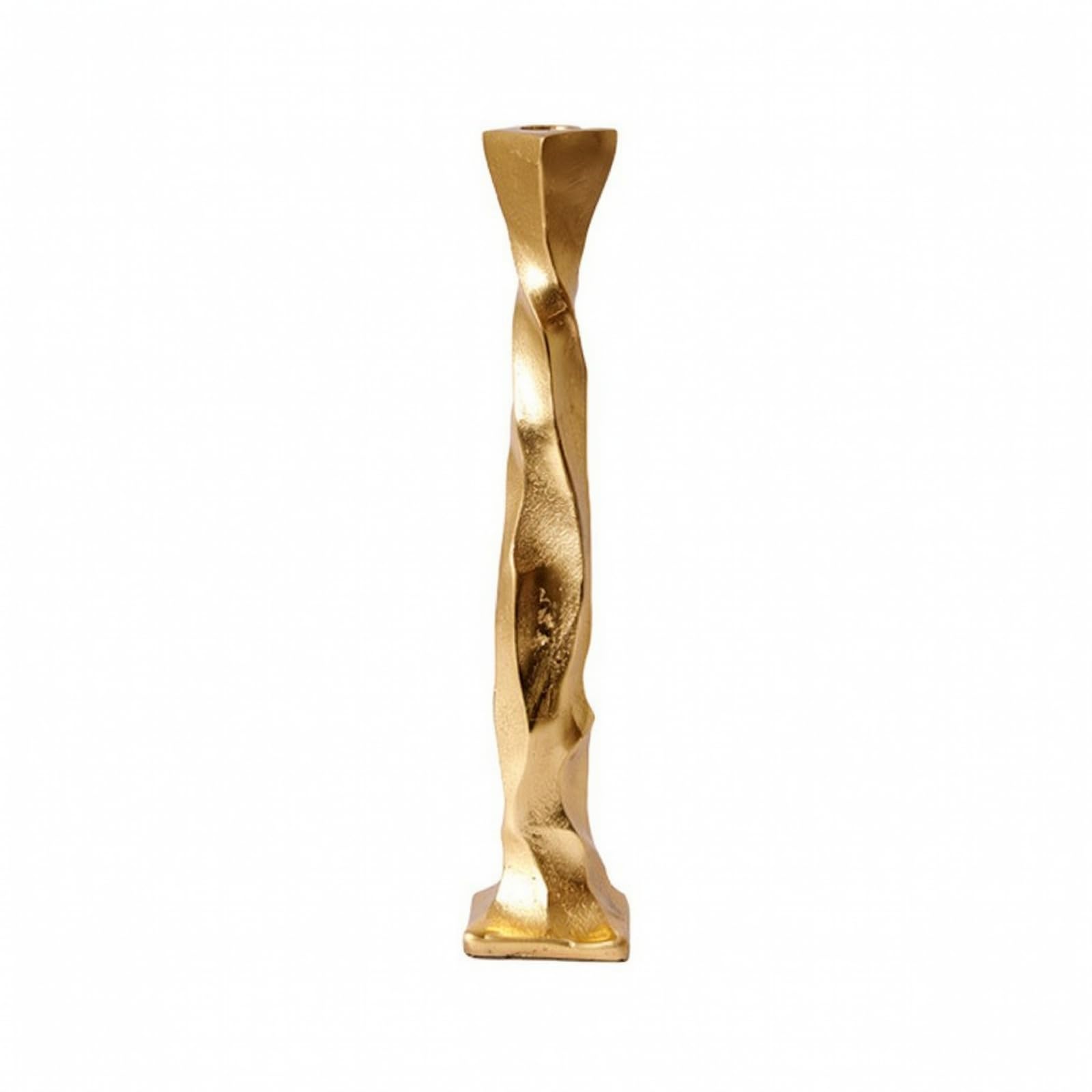 Skulptural Tafelaufsatz | Kerzenständer mit Fuß, Gedreht, Tischdeko, für Esstisch, Konsole, Wohnzimmer, Dekoliebhaber, Minimalisten, Gold, L