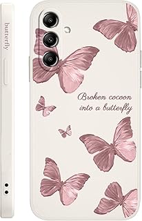 جراب حماية سيليكون ناعم من البولي اليوريثين المقاوم للحرارة بتصميم فراشة حمراء لموبايل سامسونج جالاكسي A25 شبكة الجيل الخامس 5G من فكرة، لون أبيض