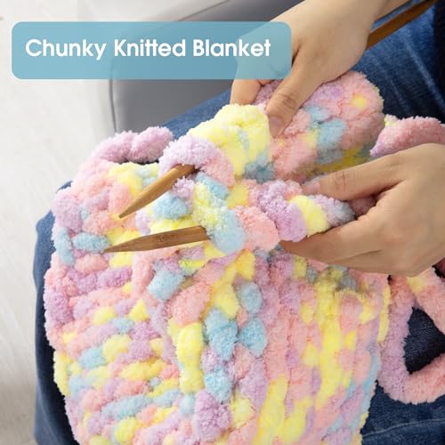 Image of MABOZOO Tie Dye Chunky Yarn for Crocheting & Knitting, 8 Pack - Soft Plush Yellow Fluffy Jumbo Chenille Yarn,Giant Thick Fuzzy Bulky(29 yds, 8 oz Each Skein)