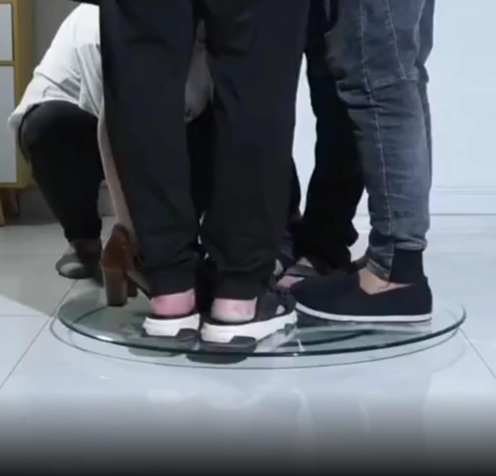 Round Tempered Glass Lazy Susan Turntable - Smooth, Silent Rotating, Large Centerpiece for Dining Table (50cm/20in)