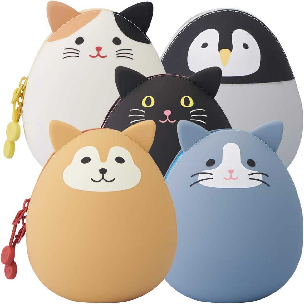 LIHIT LAB PuniLabo Mini Zipper Pouch, Egg-Shaped, 2.2" x 2.4", Shiba Dog (A7782-2)