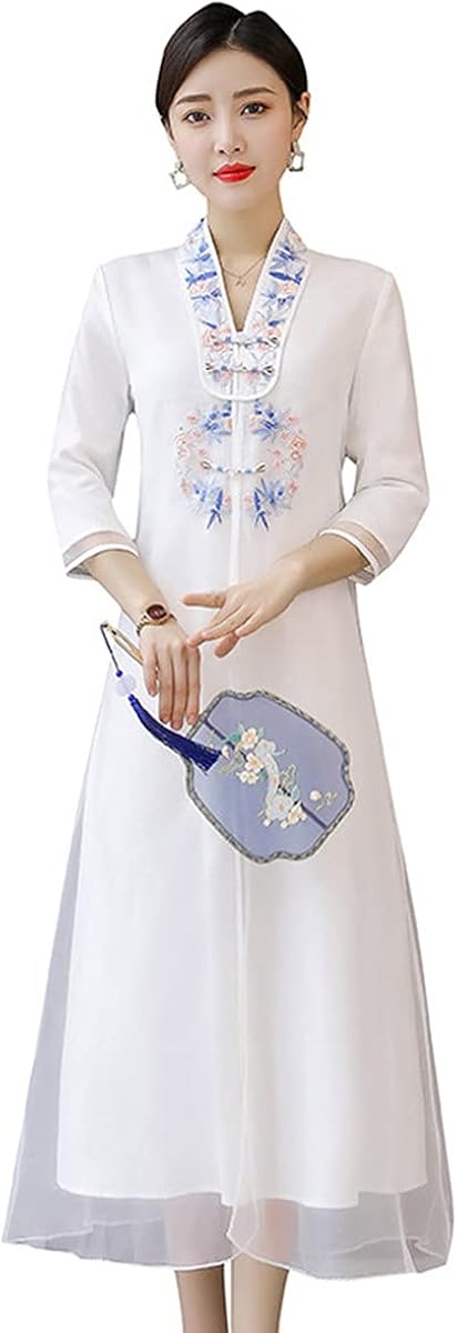 Jinpin レディース チャイナドレス ロングワンピース チャイナ風 ワンピース ドレス 改良 チーパオ チャイナ服 民族衣装 シフォン ワンピ 茶服 刺繍 中華風 マキシ丈 リネン 綿麻 花柄 中国風 民族風 ロング フォーマル 春夏秋 ゆったり 長袖 Faz Co Zm Jinpin レディース チャイナドレス ロングワンピース チャイナ風 ワンピース ドレス 改良 チーパオ チャイナ服 民族衣装 シフォン ワンピ 茶服 刺繍 中華風 マキシ丈 リネン 綿麻 花柄 中国風 民族風 ロング フォーマル 春夏秋 ゆったり 長袖 Faz Co Zm