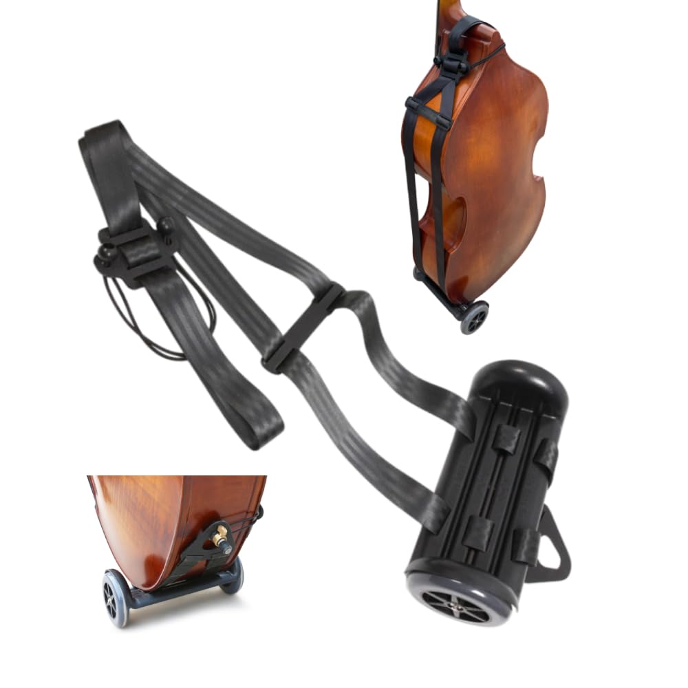 Chariot de basse vertical facile à transporter pour contrebasse de taille 1/10 à 4/4 avec roues durables, longues sangles y compris 1 coussinet de protection de cale (chariot de basse)