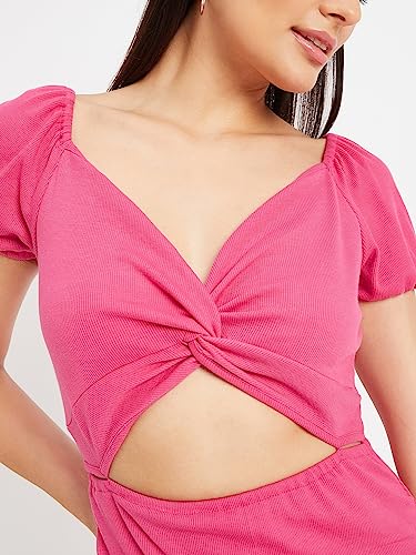 Image of DRAPE AND DAZZLE Front Knot Cut Out Bodycon Dress | Stylish Short Dress for Women