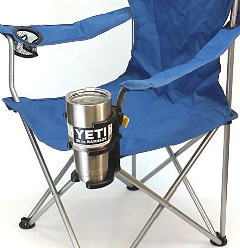 Universal Tumbler Holder (UTH) for All YETI Style Stainless Steel tumblers. Holds Coffee Cups, Wine stemware, and All Drink containers. Gimbaled - attaches to Tubes or Poles, 5/8” – 1-3/8”. (Black)