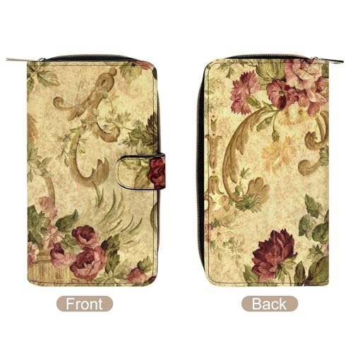 Floral Rose Victorian Style Leather Multifunctional Wallet with 12 Card Slots for Unisex3