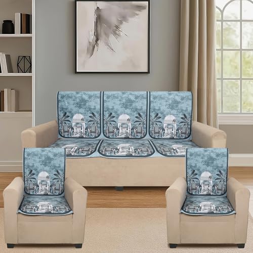 Image of Velvet Single Seater Sofa Cover with 2 Seat and Back Covers - Elephant Dome Design - Washable Fabric - Stylish Sofa Cover for Modern Living Room (Grey, 1 Seater Without Arm Covers)