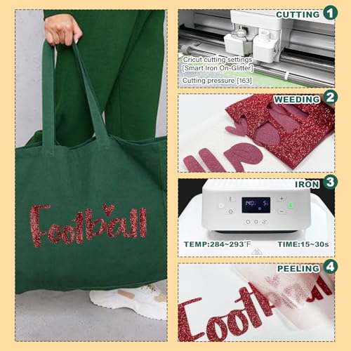 Image of Red Glitter HTV Heat Transfer Vinyl, 12 inch x 5ft lron on Vinyl, for T-Shirt Ironing, Vinyl HTV Easy to Cut and Weed, The Best Choice for DIY Creativity. (red, 12 inch x5ft)
