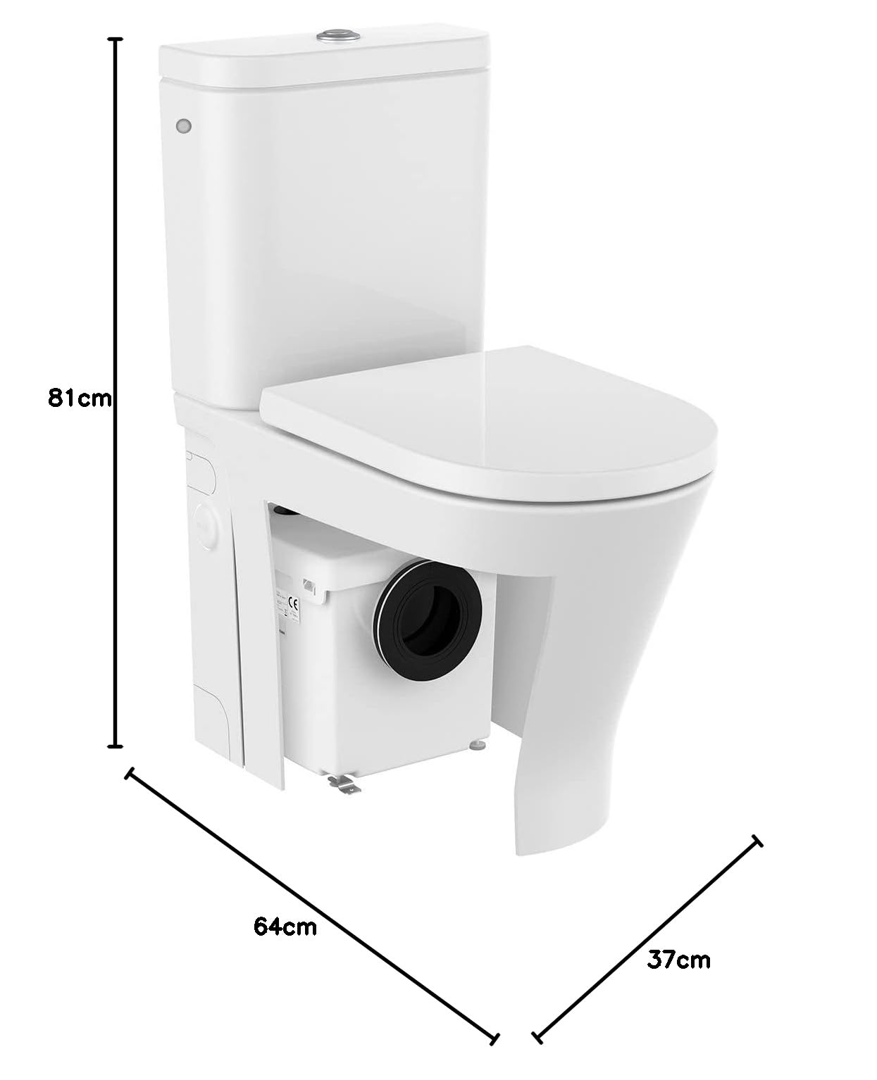 Roca A34T0N2000 PACK Inodoro Adosado Pared, The Gap Round D-Trit, Cisterna, Asiento y Triturador, Color Blanco
