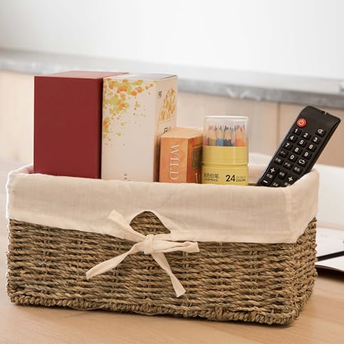 Vintiquewise Wicker Basket with White Lining, Seagrass Small Empty Gift Basket, Cute Wicker Basket for Gifts, Shelf or Toilet Tank Organizer by Vintiquewise - Image 7