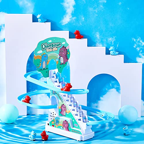 Image of Climb Stairs Toy Roller Coaster Toy for Halloween Christmas Electric Track Toys Track Slide Stairs Indoor Toy with LED Flashing Lights (Dinosaur)