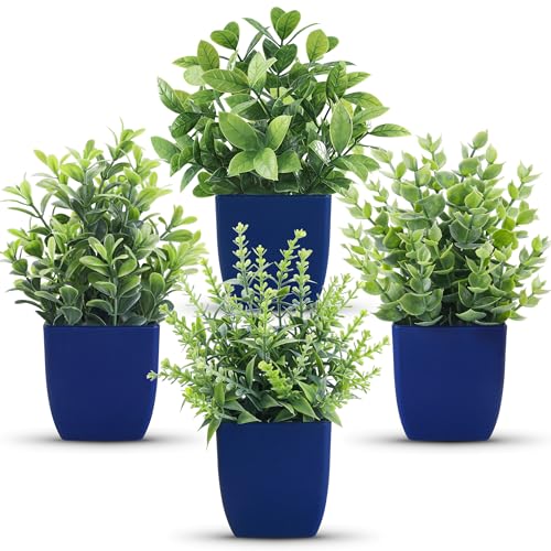 Der Rose 4 Packs Small Fake Plants Artificial Plants Indoor Office Desk Accessories for Aesthetic Room Decor Bathroom Decor