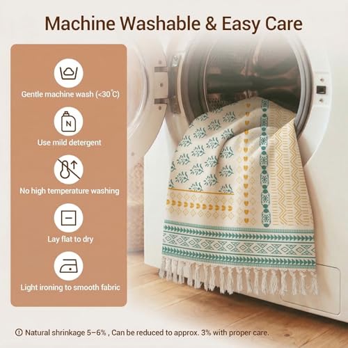 Boho Teppich klein 58 x 88 cm, Baumwolle Teppich Waschbar mit Quasten, Schmaler kleiner Baumwollteppich für Wohnzimmer Schlafzimmer Flur, Handgewebter Boho Stil Teppich, Ethno Muster