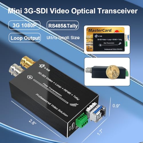 Image of Mini 3G SDI Fiber Extender 1080P 3G Over Fiber Converter Broadcast Level Video Fibre Optic Converter Include SFP Module Single-Mode Single Core 20km with RS485 Tally and Loop Output Type-C 5V Power