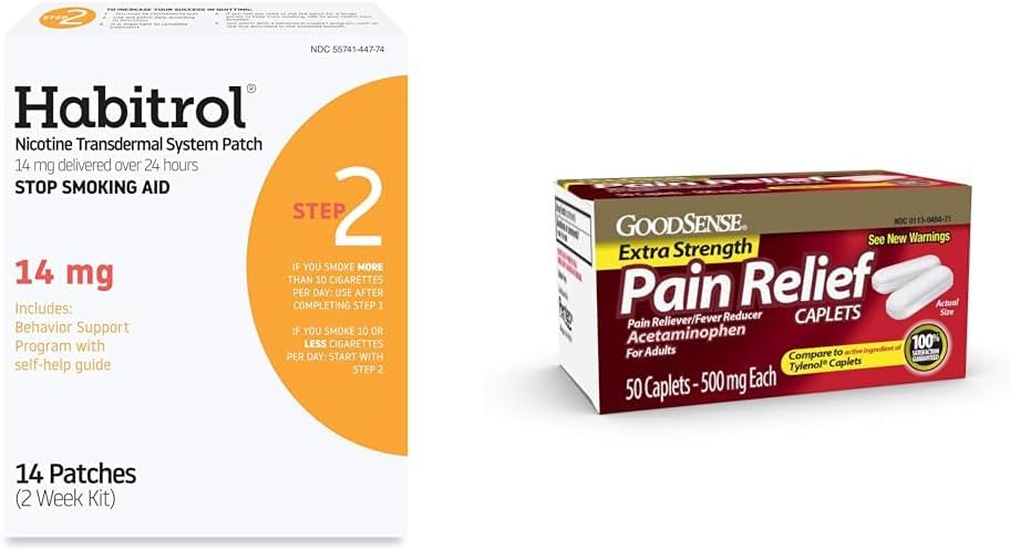 Habitrol Nicotine 14mg Step 2 Patches 14 Count & GoodSense 500mg Acetaminophen Caplets 50 Count