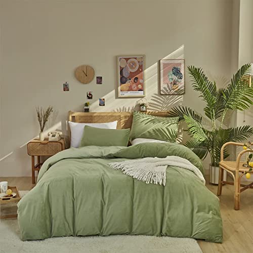Houseri Velvet Sage Green Comforter Set Full Light Green Fluffy Comforter Bedding Sets Full Teen Girls Boys Dorm Solid Green Fuzzy Sherpa Comforter Full Size Grass Green Flannel Plush Bedding Full #TOP25
