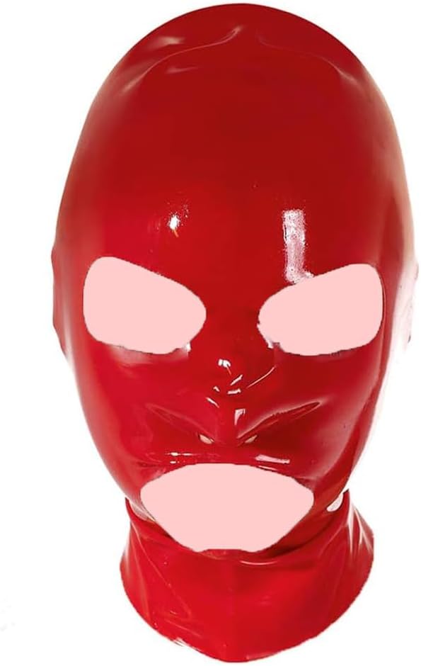 EXLATEX Latex Hood Mask Shaped Oval Eyes Nose Mouth Holes Zipped Latex Mask