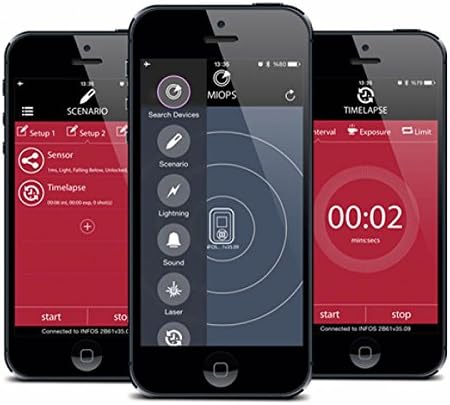Miops smartphone application interface on three mobile phones