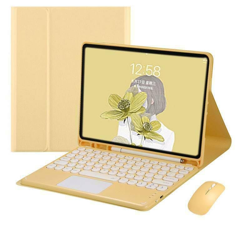 Étui tablette iPad Pro 13 M4 jaune, clavier tactile et souris sans fil