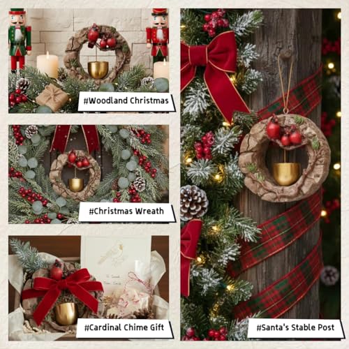 Magnetic Door Bell Chime for Door Opening – Cardinal Statue Wreath Style with Brass Bell, Door Decoration for Entrance, Wall, Store, Fridge, Garden – Ideal for Housewarming or Gift (Brown) — view 5