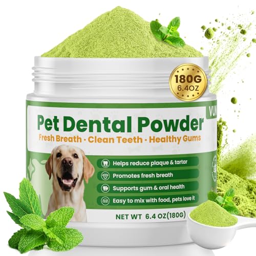 Dog Dental Powder for Dogs Teeth Cleaning Powder Probiotic Dental Care Supplement for Pet Dog Breath Freshener, with Brown Algae, Plaque Tartar Remover, Fresh Breath, Sensitive Stomach Support