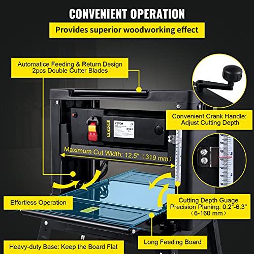 Mophorn Thickness Planer 12.5Inch Thickness Planer Woodworking 2000W Double Cutter Benchtop Thickness Planer 15 Amp With Stand Heavy Duty Dust Exhaust For Woodworking #TOP3