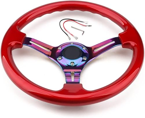 Miniatura 8 de Volante de carreras de coche negro clásico con radios plateados cromados de 14 pulgadas, plato plano deportivo, volante de grano de madera,