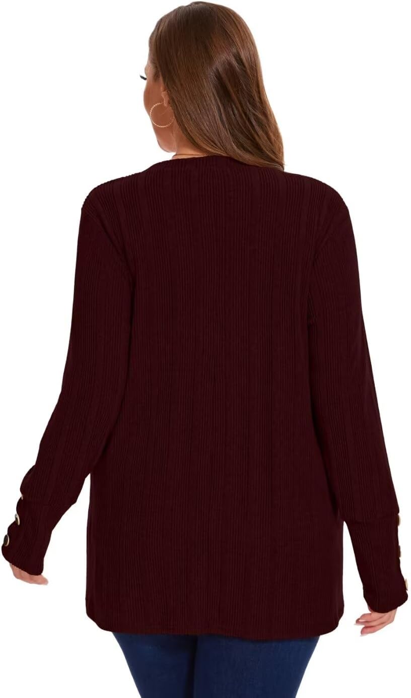 MONNURO Womens Plus Size Tops V Neck Long Sleeve Button Lightweight Tunic Sweaters Shirts Loose Fit - Image 4