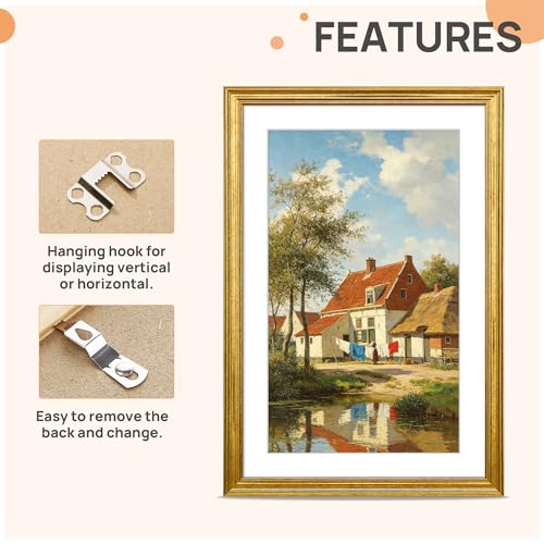 Image of upsimples 11x17 Picture Frame, Vintage Frames Decor, 1Pack Gold | Fit 9x15 and 11 x 17 Poster, Wall or Tabletop Display, Antique-style Decoration, Rustic Farmhouse Decor, For Weddings